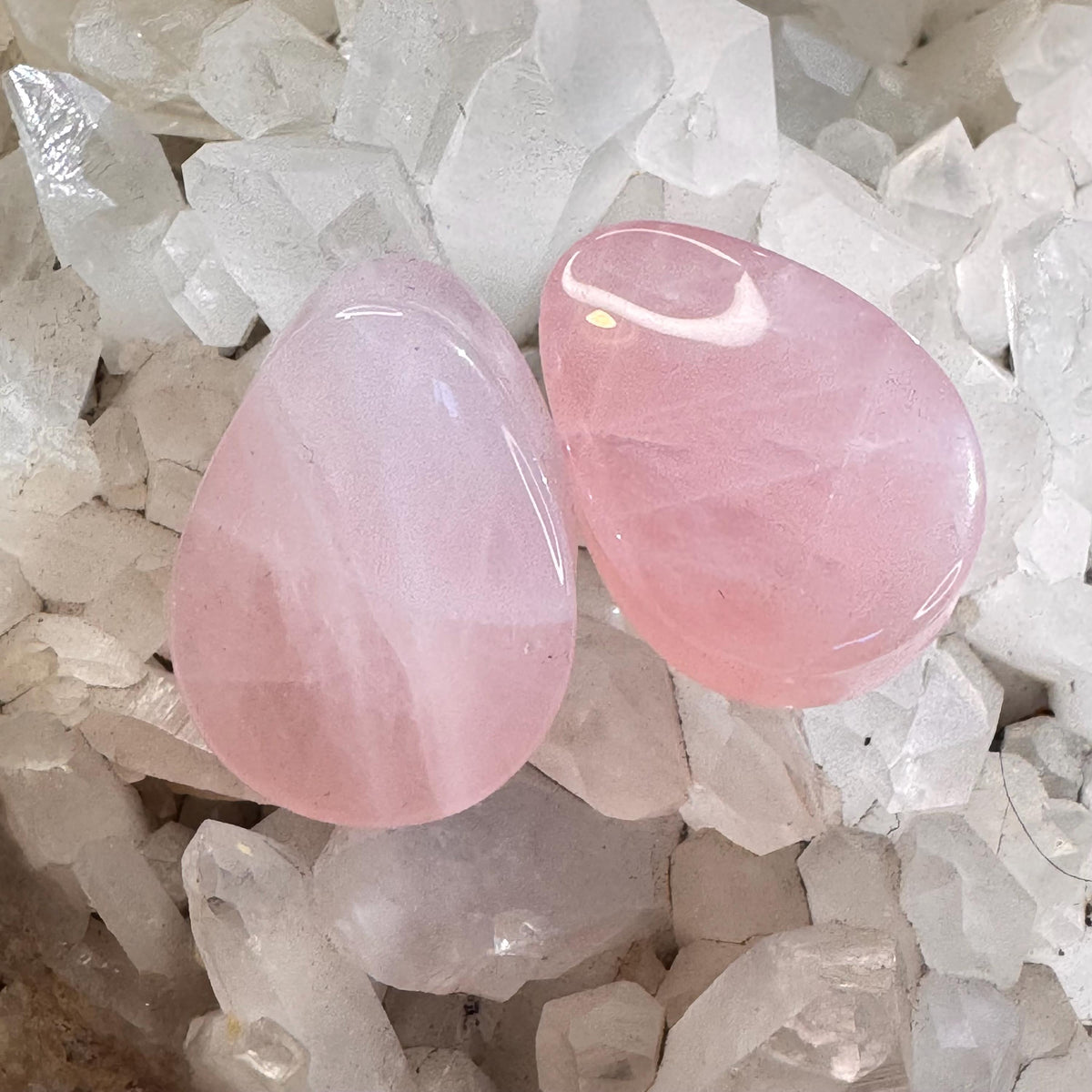 OOAK Pale Pink Rose Quartz Teardrop Plugs – 1" (25mm)