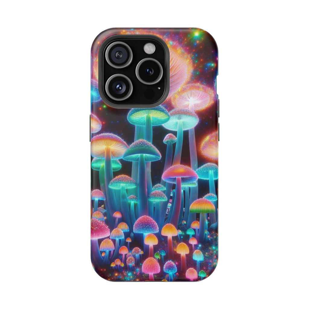 Psychedelic Neon Mushroom Phone Case — Protective Cosmic Art iPhone Cover