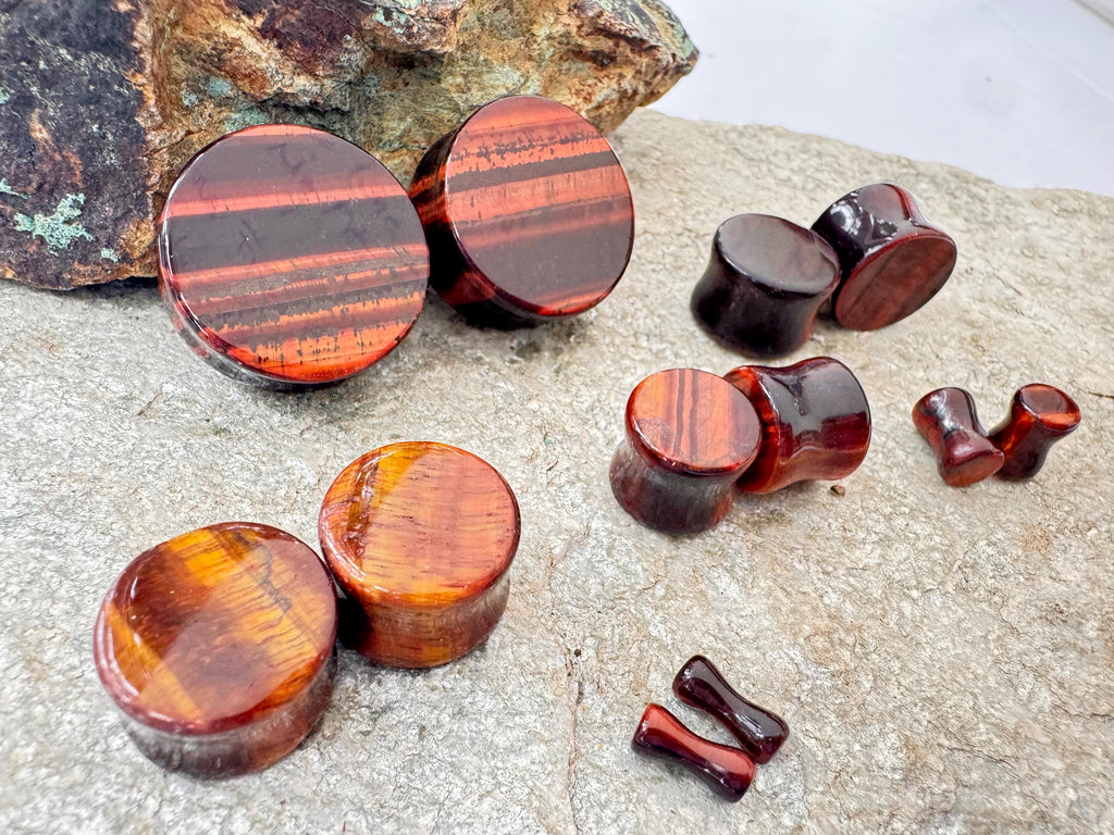 Red Tiger's Eye Stone Plugs – Double Flared Ear Gauges