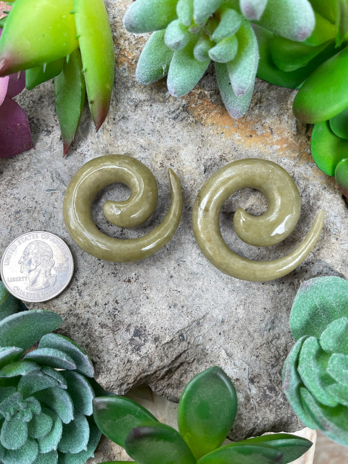 OOAK Jadeite Spiral Earrings – 00g (9.5mm)