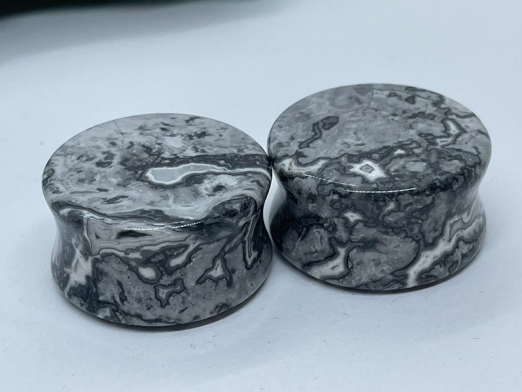 OOAK Grey Wave Jasper Plugs – 7/8" (22mm)