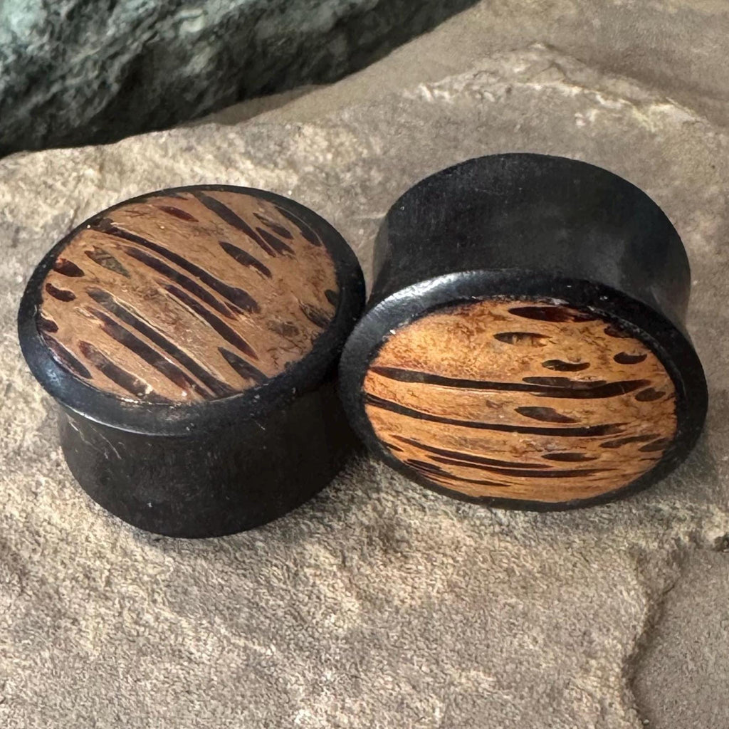 Ebony Wood Plugs with Palm Wood Inlay – Reversible