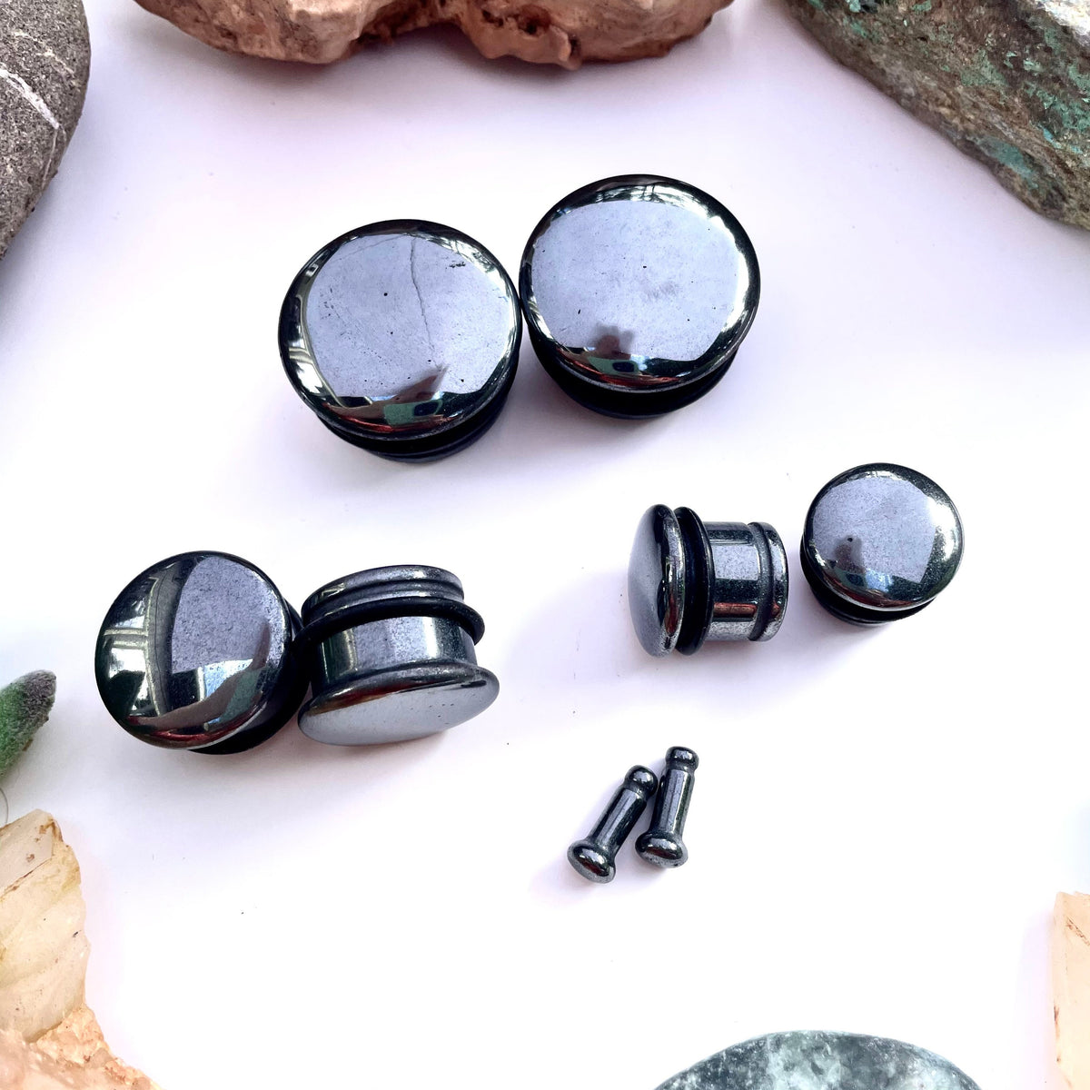 Hematite Single Flared Stone Plugs – Ear Gauges