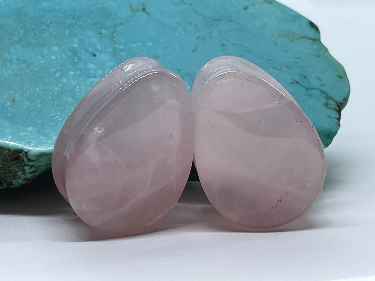 OOAK Rose Quartz Teardrop Plugs – 1" (25mm)
