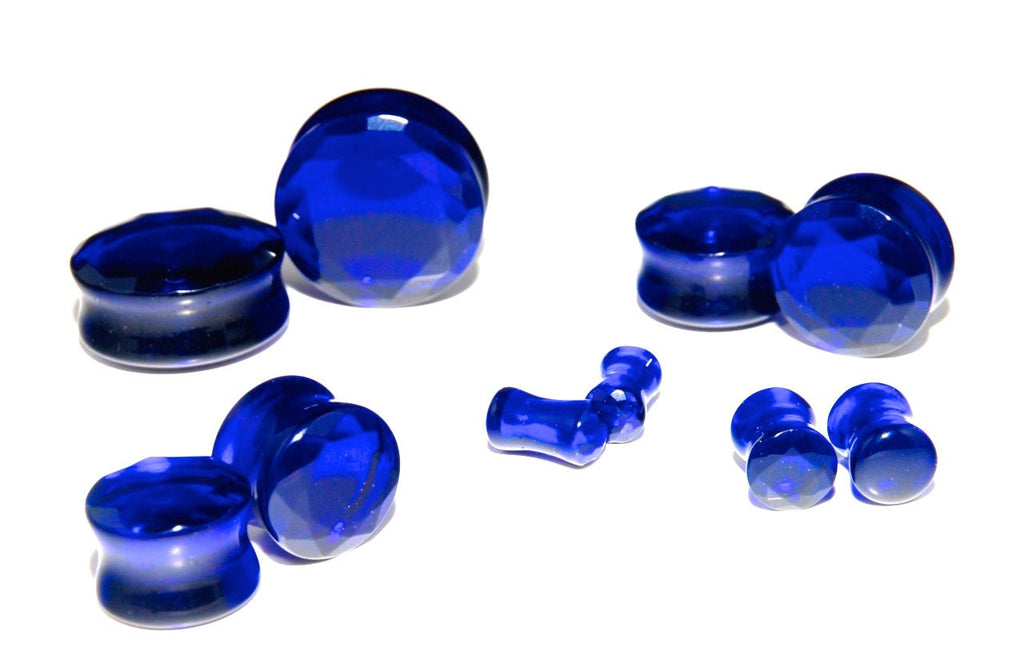 Cobalt Blue Faceted Glass Plugs – Double Flared Gauges
