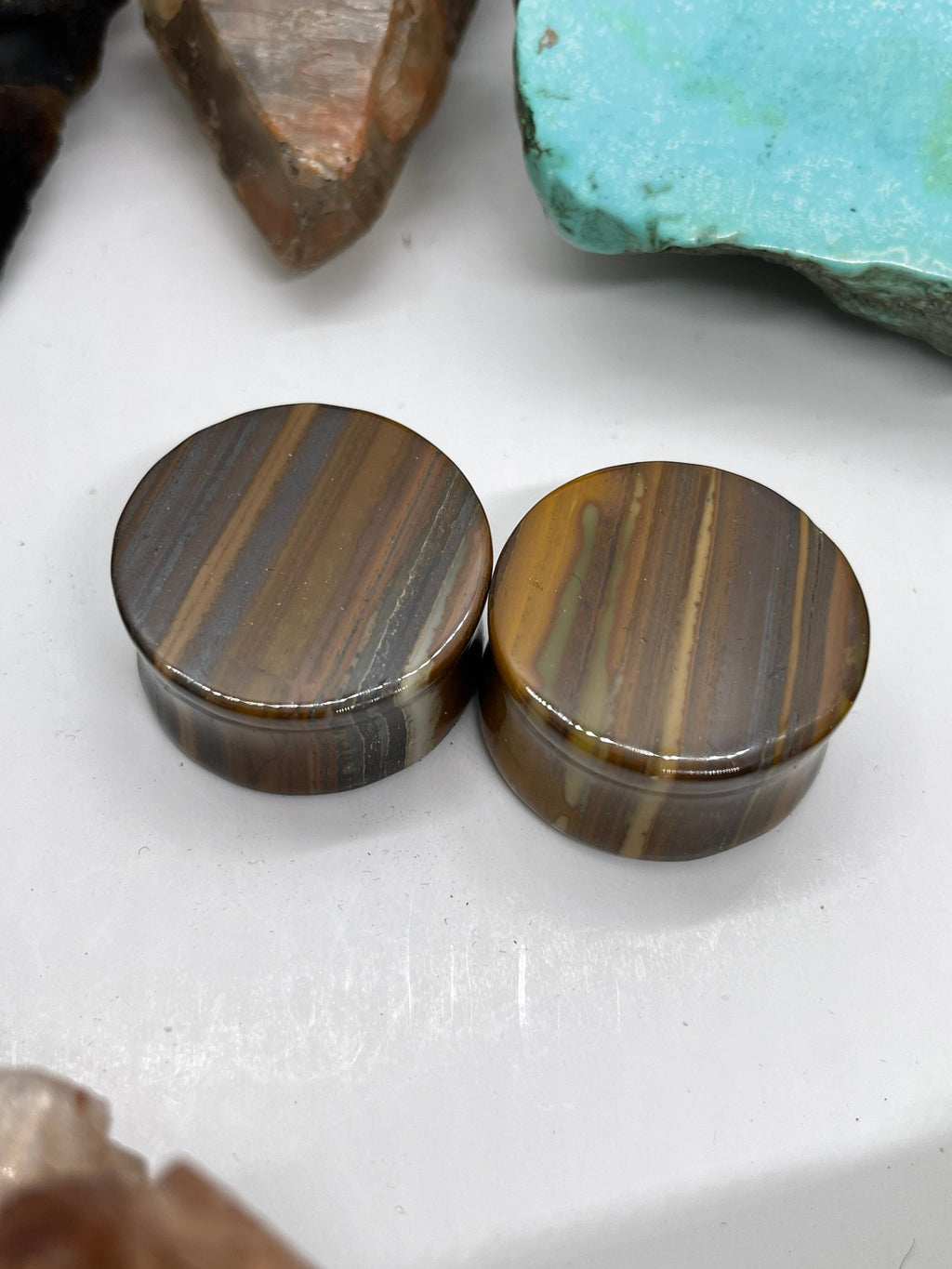 OOAK Tiger Iron Stone Plugs – 7/8" (22mm) Double Flared