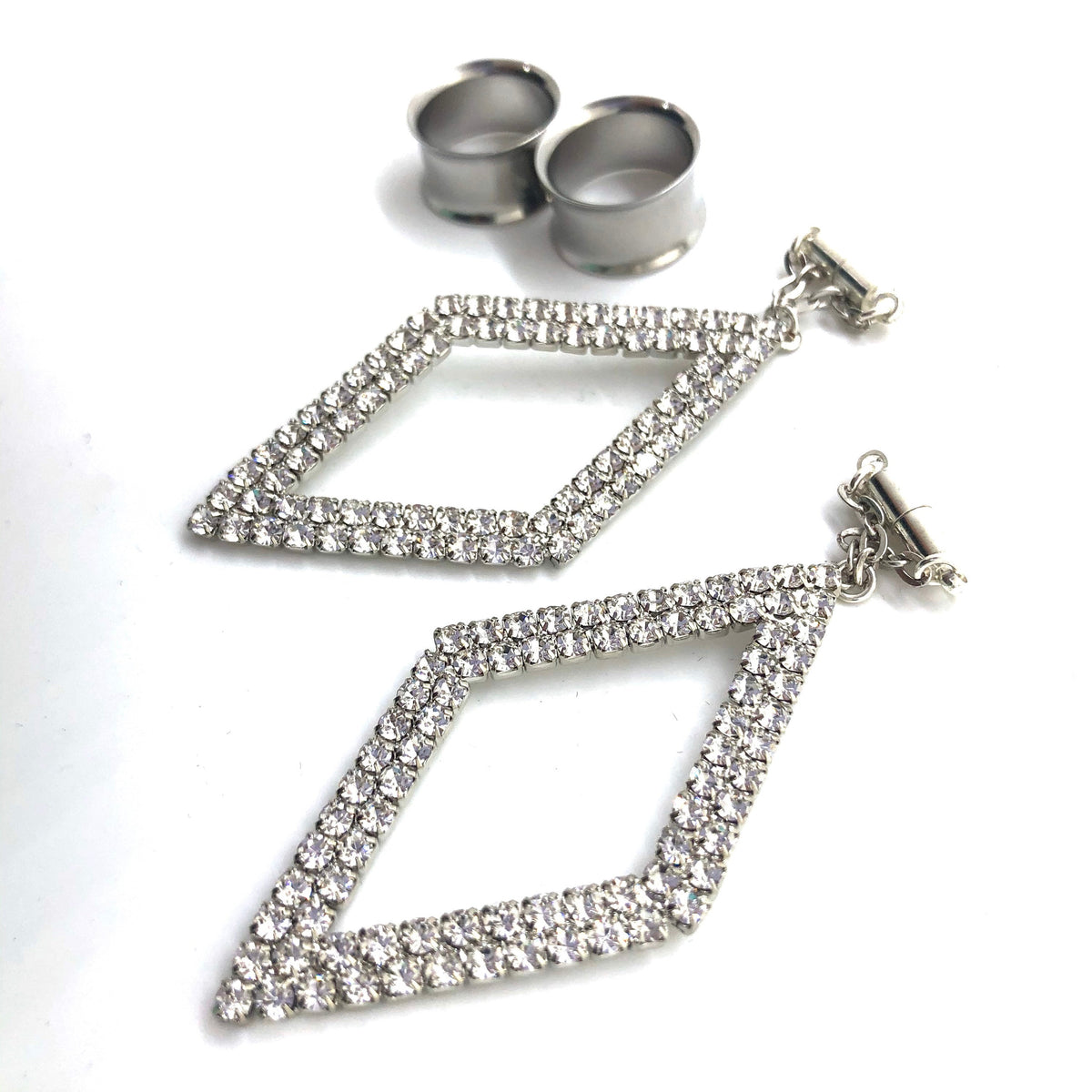 Sparkling Rhinestone Magnetic Clasp Gauged Earrings