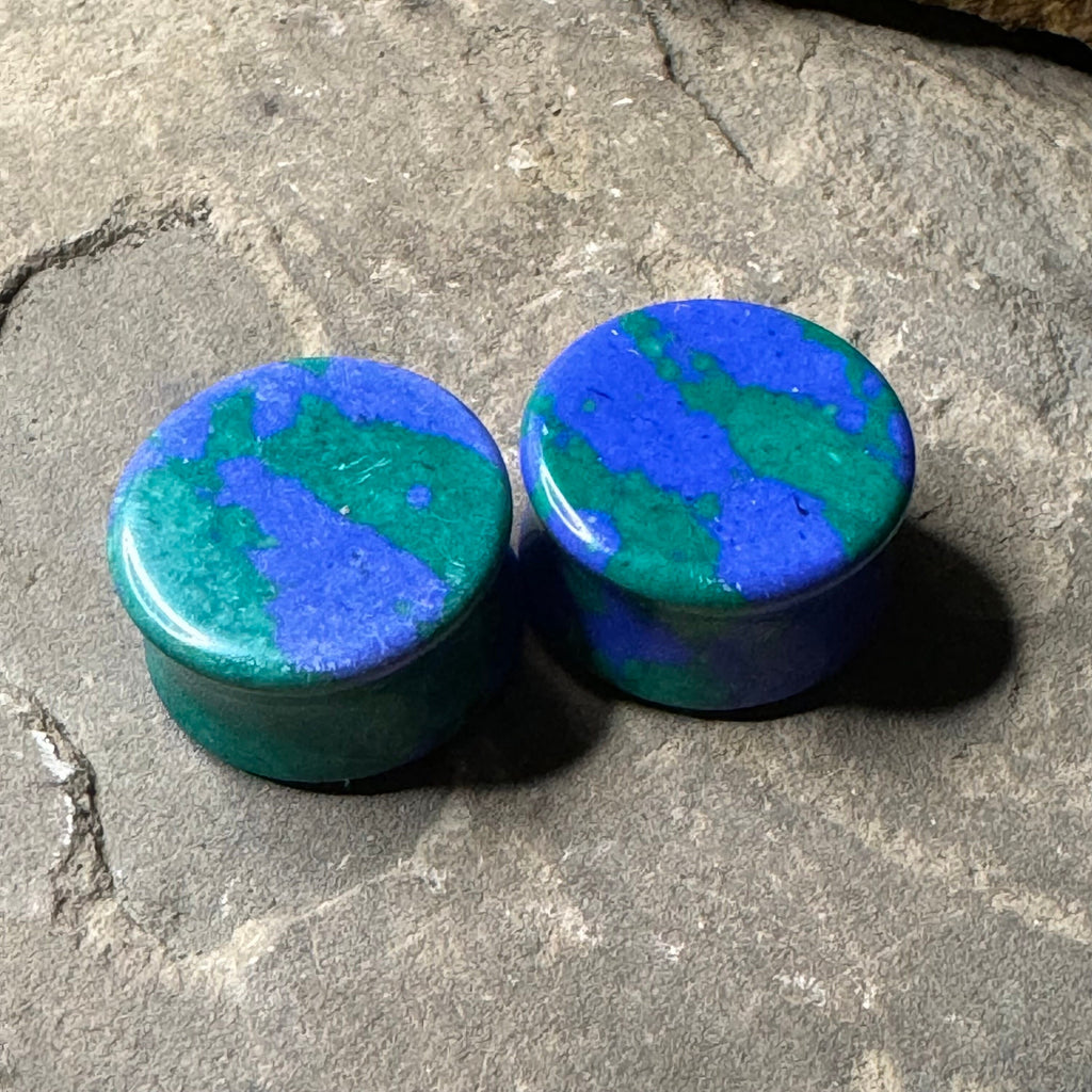 OOAK Azurite Stone Plugs – 7/8" (22mm) Double Flared