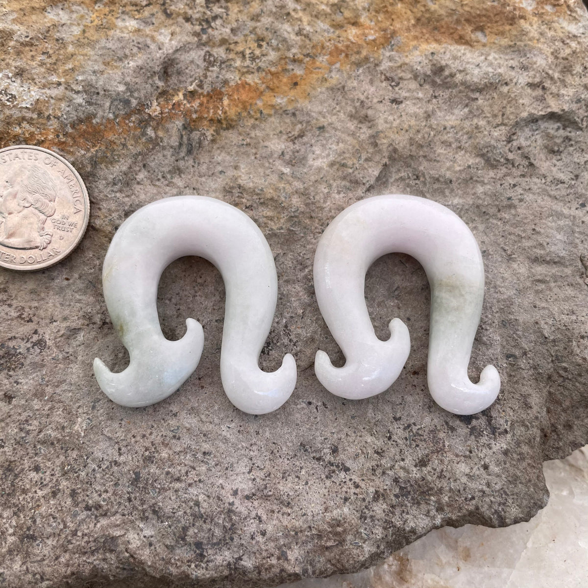 OOAK Jadeite Wave Hook Earrings – 7/16" (11mm)