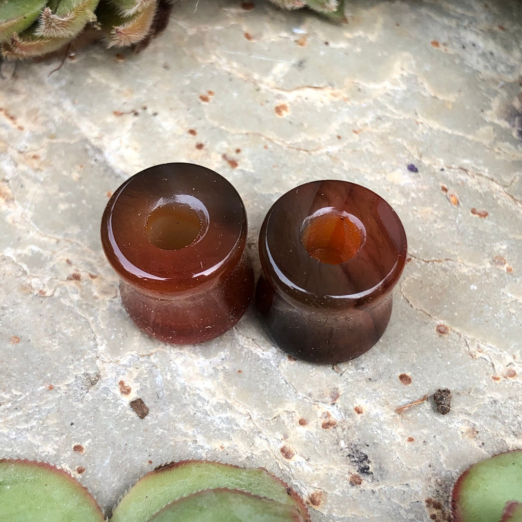 OOAK Red Agate Stone Tunnels – 7/16" (11mm)