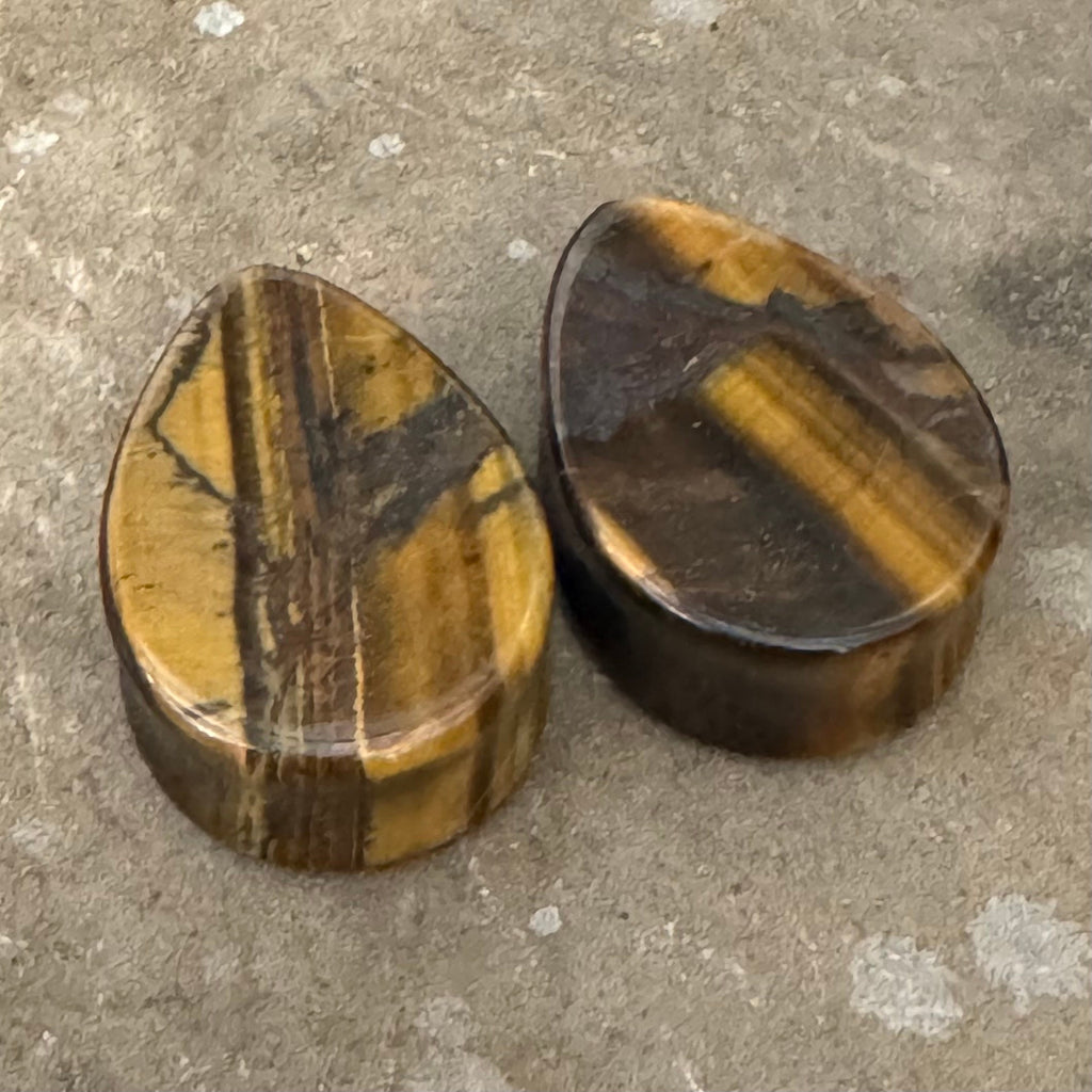 OOAK Tiger’s Eye Teardrop Plugs – 1" (25mm)
