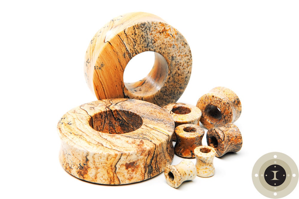 Picasso Jasper Stone Eyelets – Double Flared Tunnels