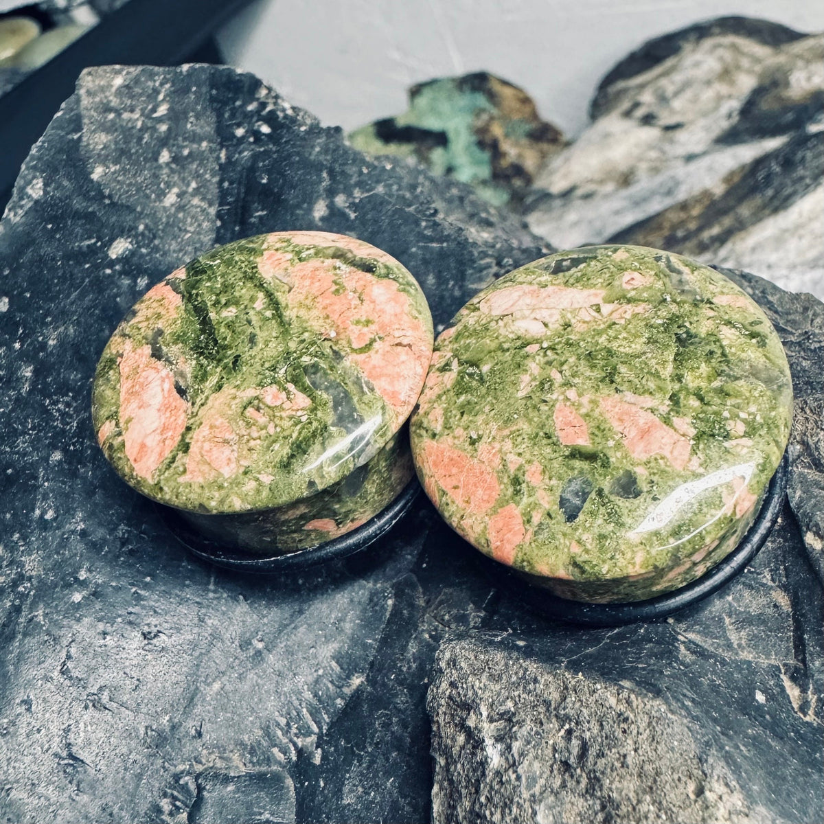 OOAK Unakite Stone Plugs – 1" (25mm) Single Flared