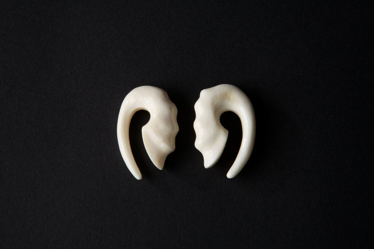 White Bone Hanging Gauged Earrings – 6g & 4g