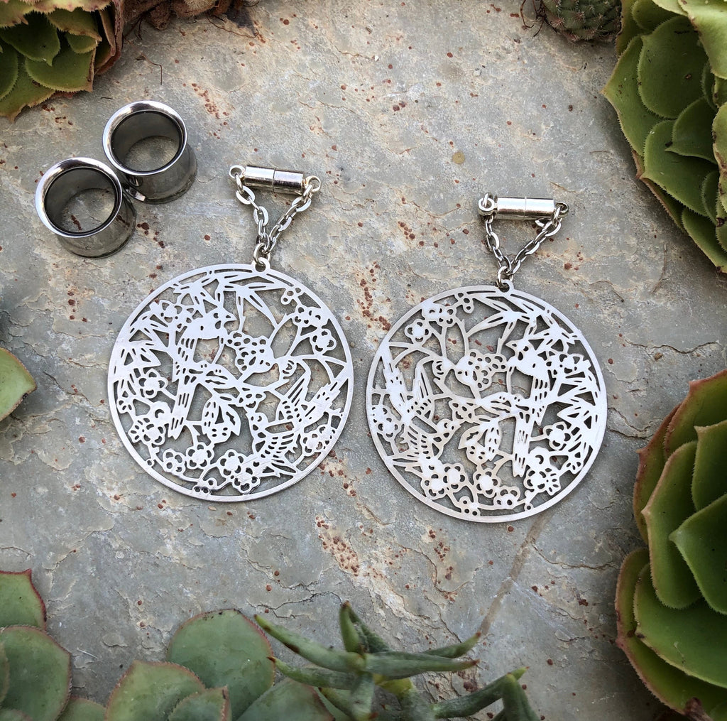 Tropical Birds Laser-Cut Magnetic Clasp Earrings