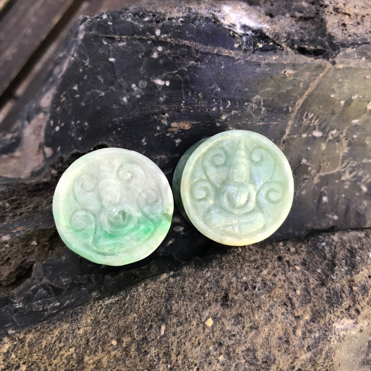 OOAK Carved Buddha Jadeite Plugs – 7/8" (22mm)