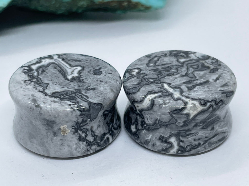 OOAK Grey Wave Jasper Plugs – 7/8" (22mm)
