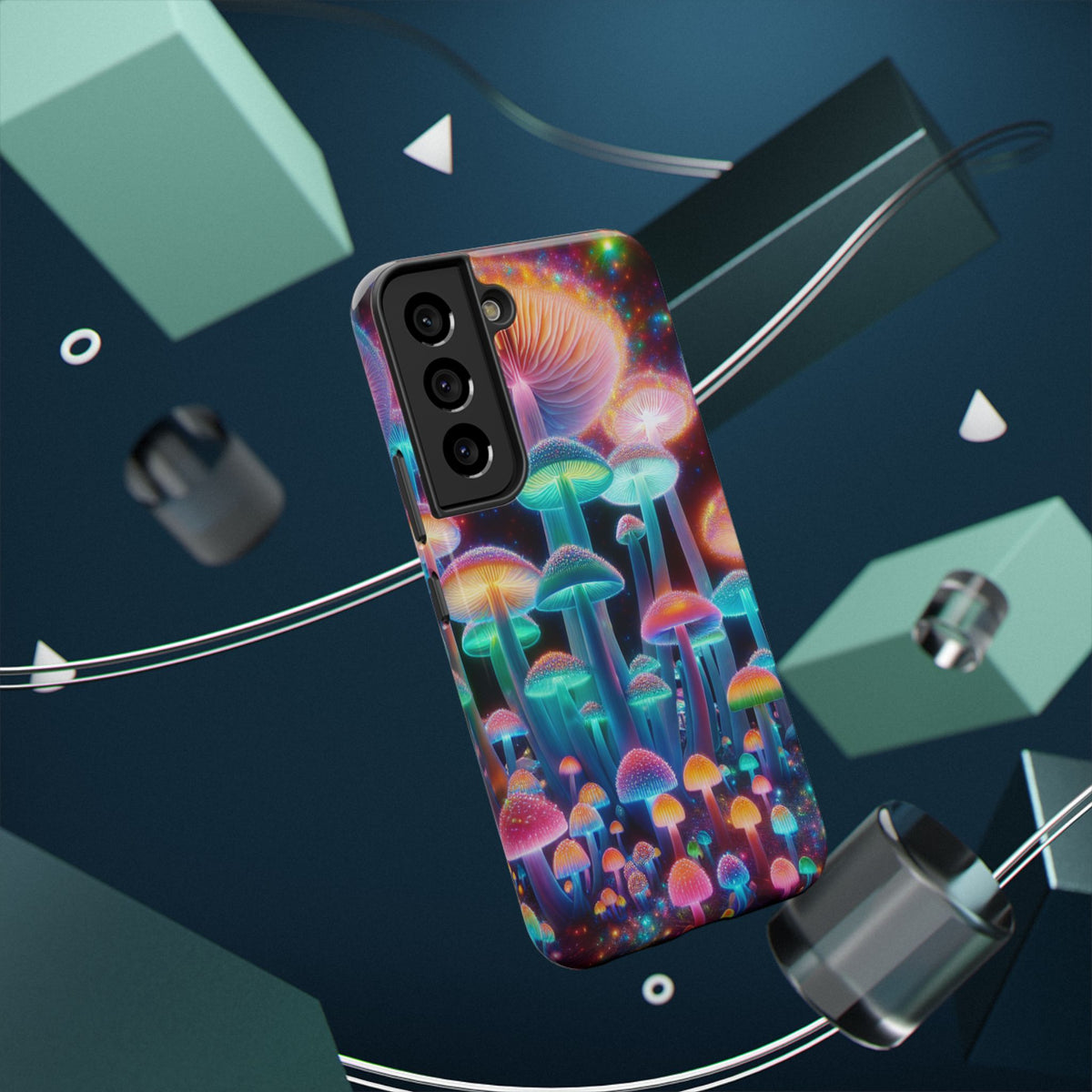 Psychedelic Neon Mushroom Phone Case — Protective Cosmic Art iPhone Cover