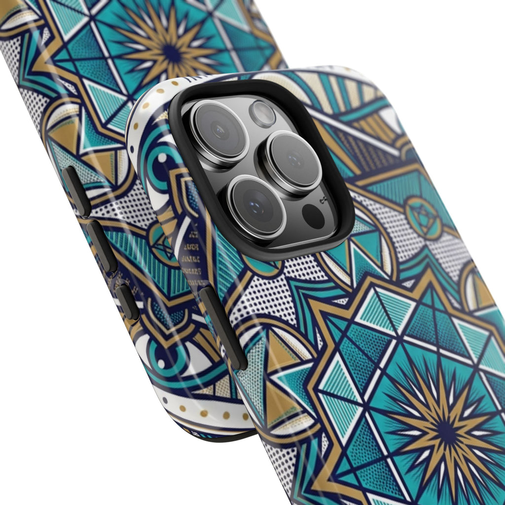 Tough Phone Case — Blue Geometric Mandala Protective Phone Cover
