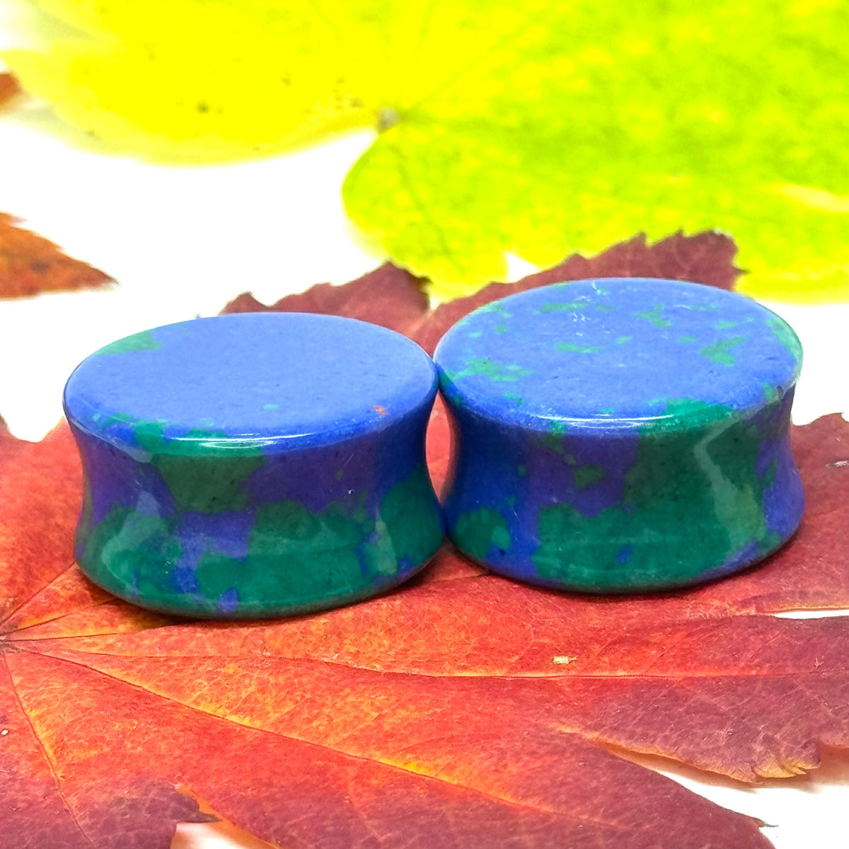 OOAK Azurite Stone Plugs – 7/8" (22mm)