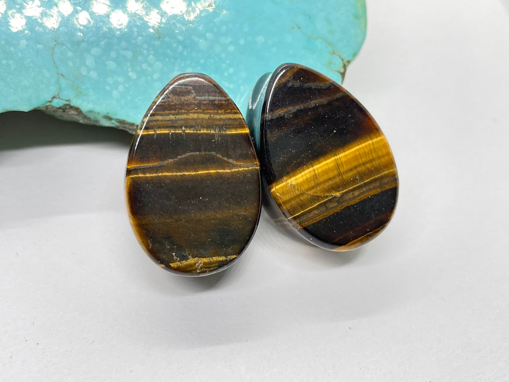 OOAK Tiger’s Eye Teardrop Plugs – 7/8" (22mm)