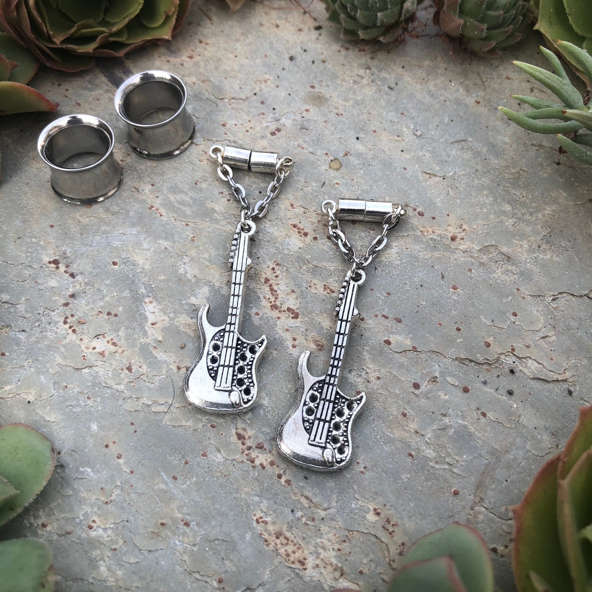 Electric Guitar Magnetic Clasp Gauged Earrings
