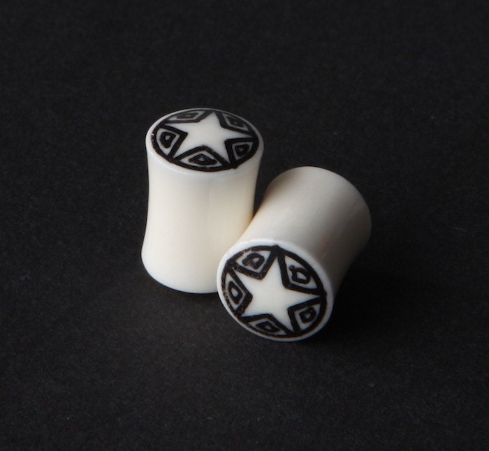 White Star Bone Plugs – Double Flared Ear Gauges