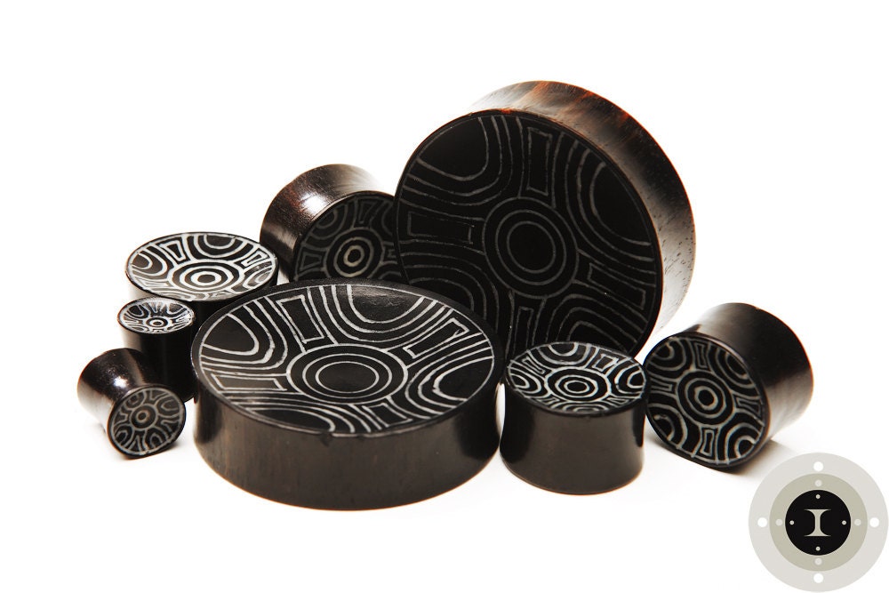 Ebony Wood White Circle Inlay Plugs – Double Flared