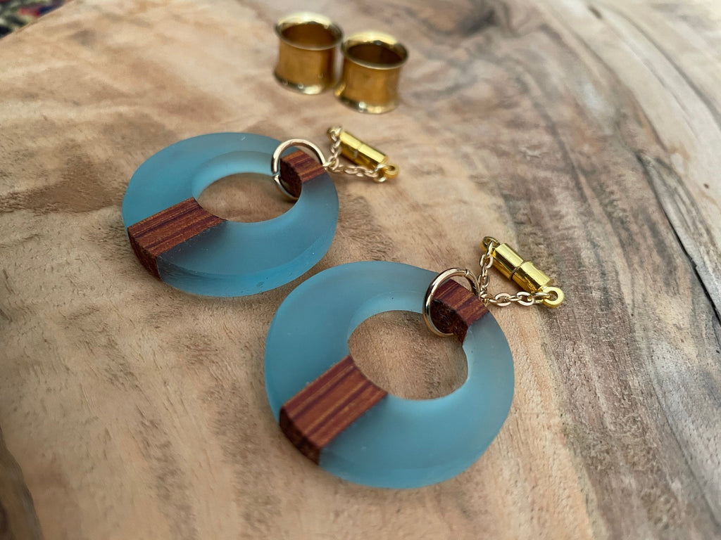 Blue Wood & Resin Magnetic Clasp Earrings