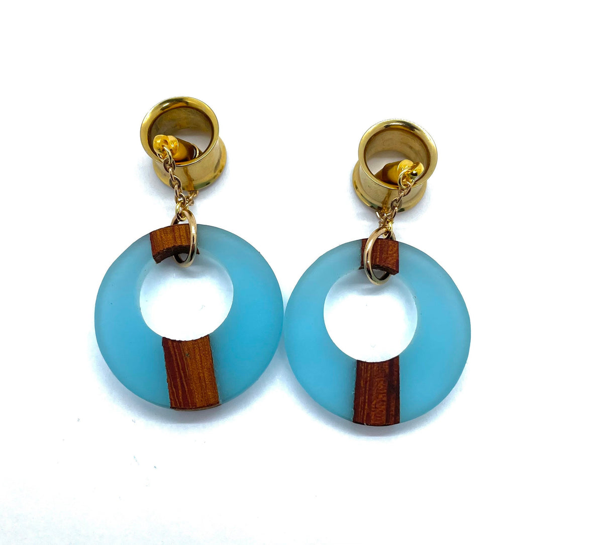 Blue Wood & Resin Magnetic Clasp Earrings