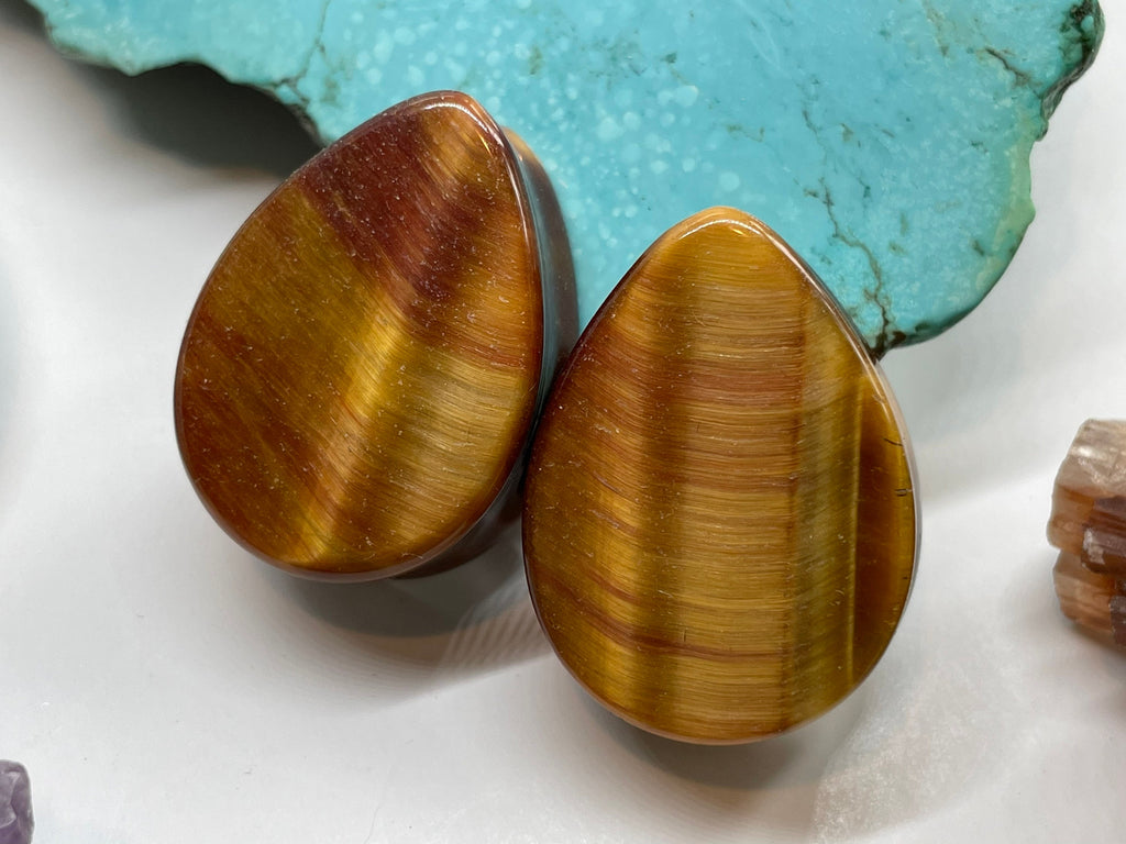 OOAK Red & Brown Tiger’s Eye Plugs – 1" (25mm)