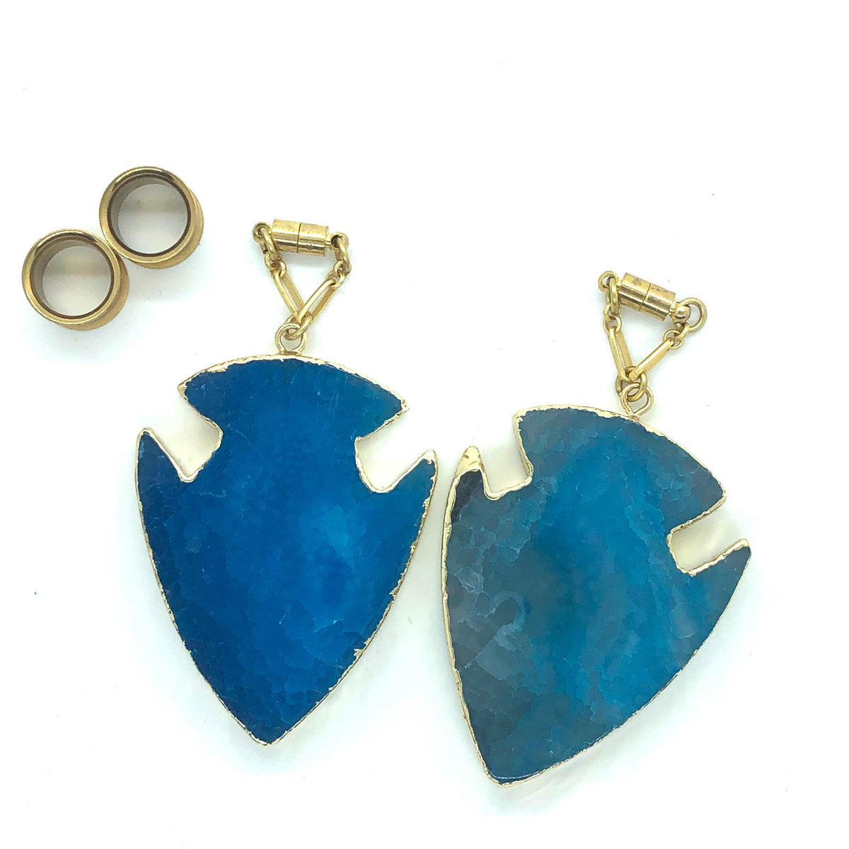 Blue Agate Arrowhead Magnetic Clasp Gauged Earrings