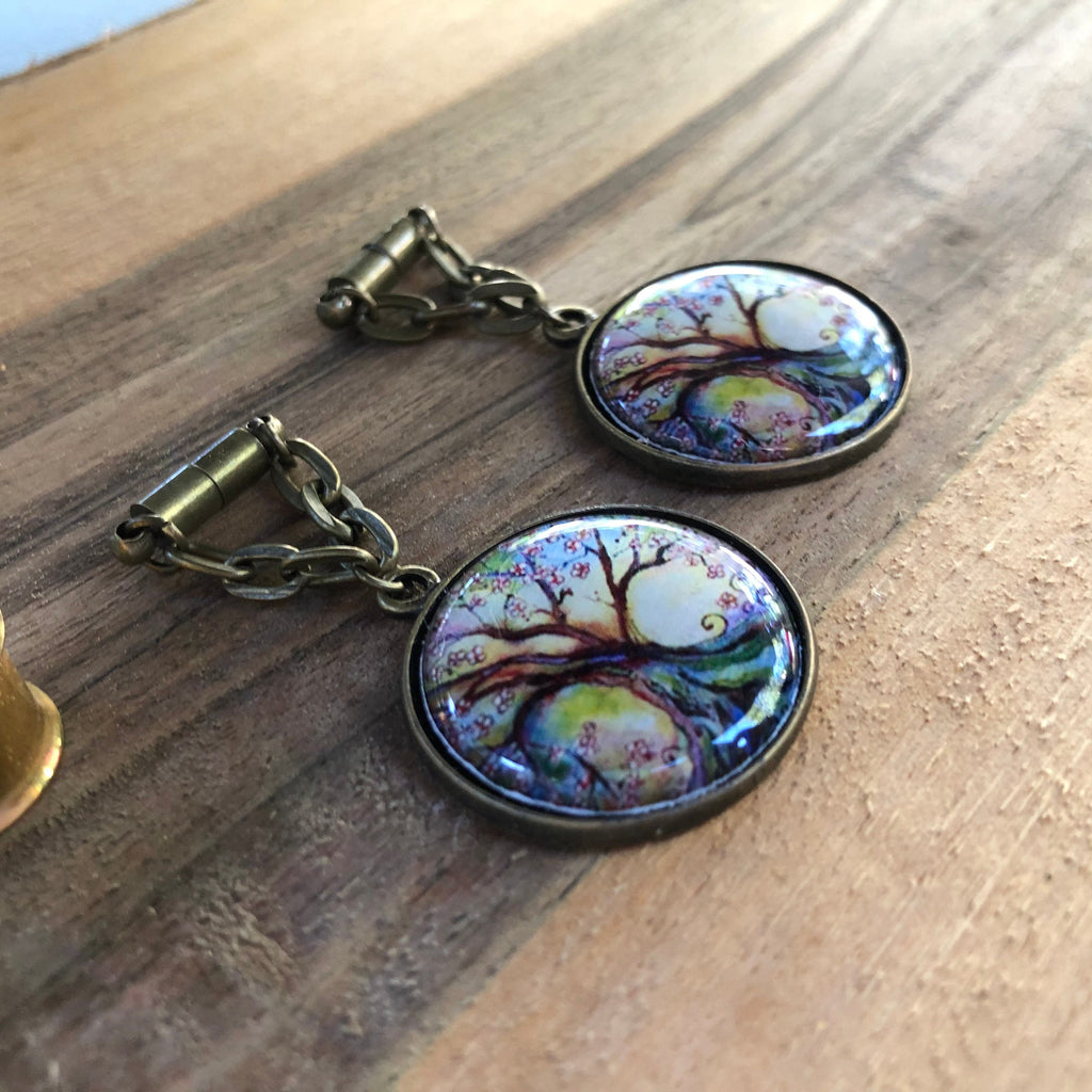 Tree of Life Bronze Magnetic Clasp Gauged Earrings