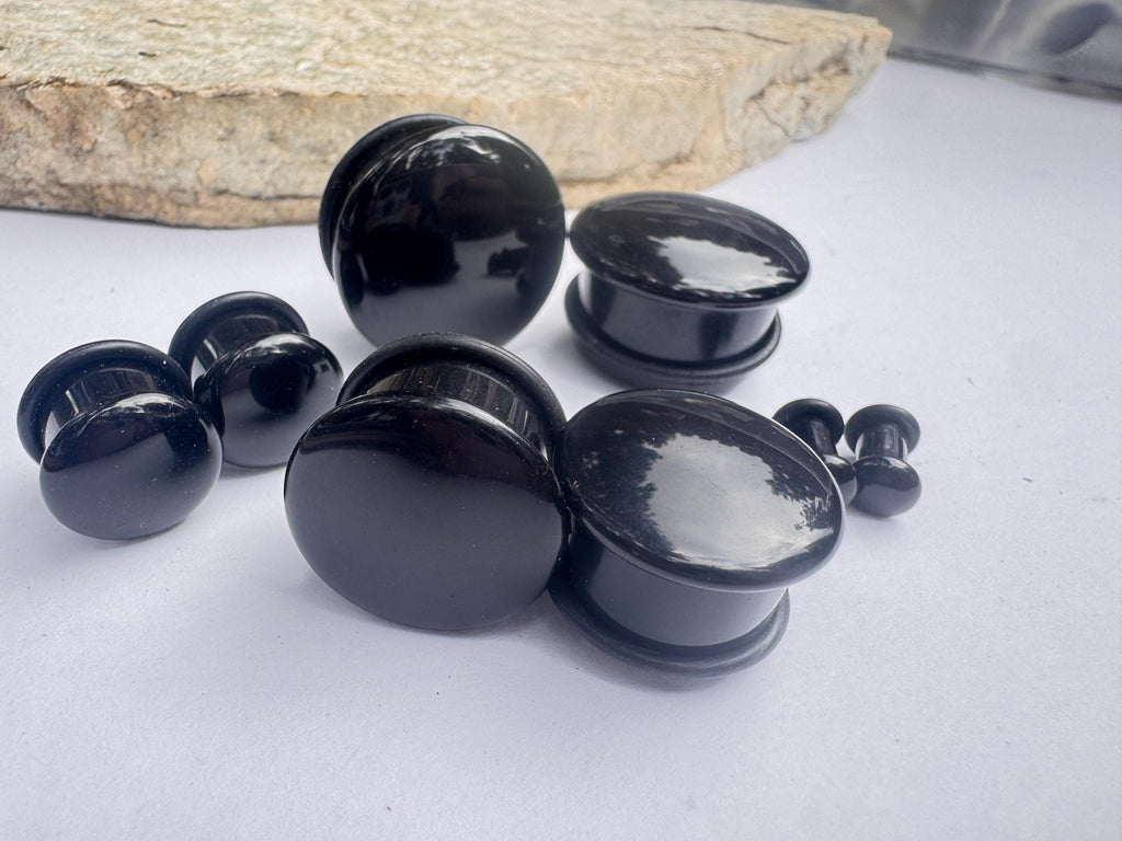 Black Onyx Single Flared Stone Plugs – Ear Gauges