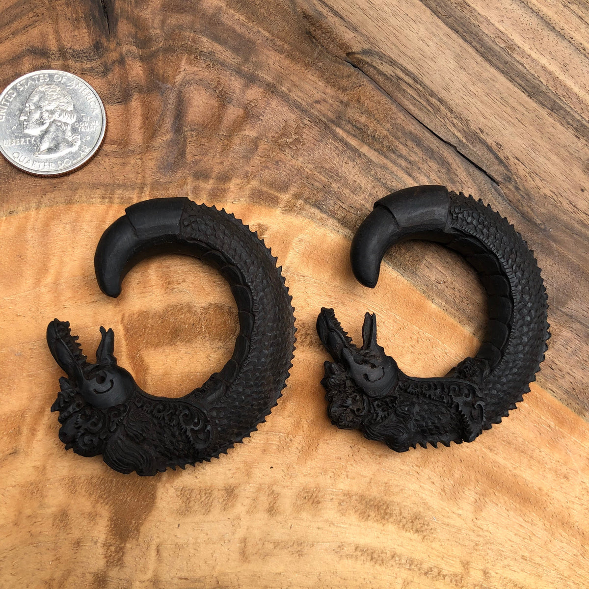 Ebony Wood Dragon Gauged Earrings – Limited Edition
