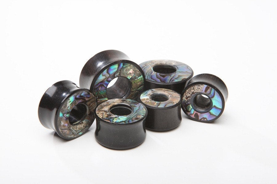 Ebony Wood Eyelets with Abalone Inlay – Ear Tunnels