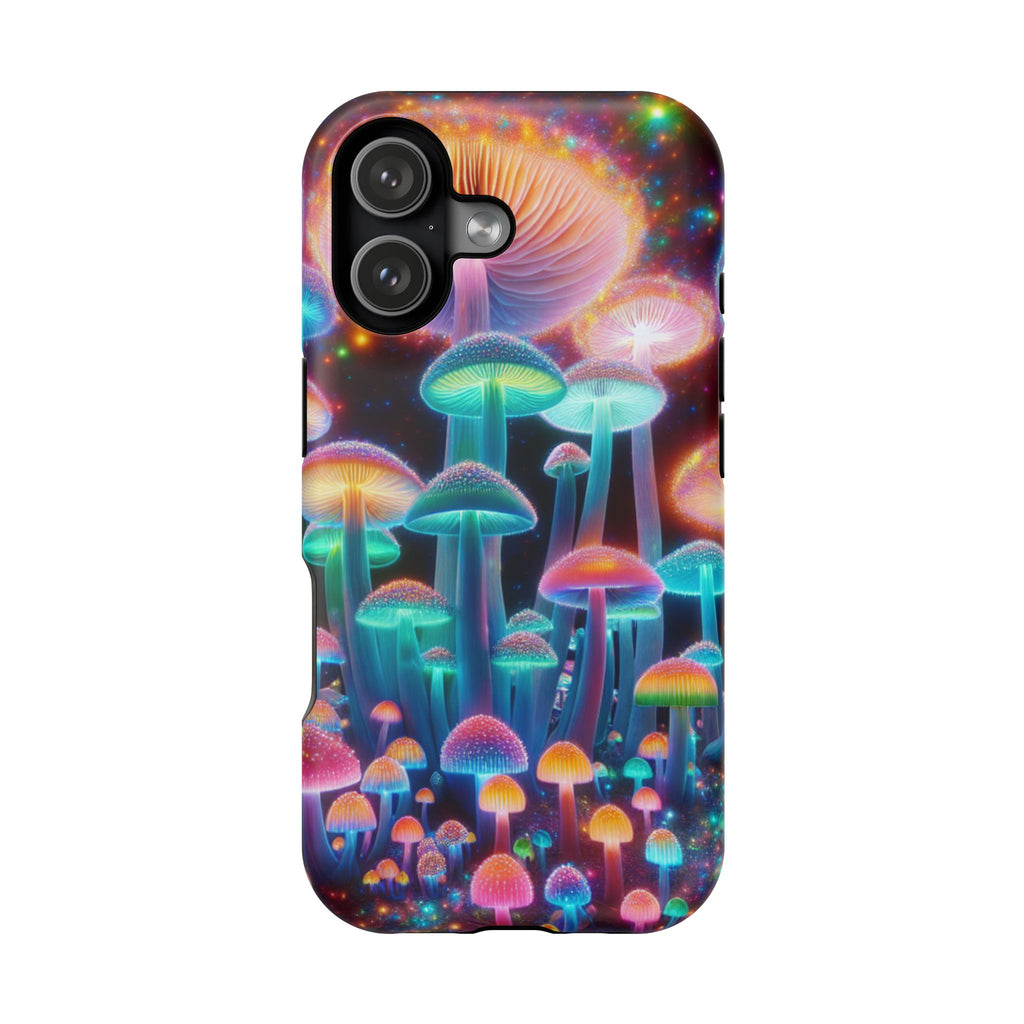Psychedelic Neon Mushroom Phone Case — Protective Cosmic Art iPhone Cover