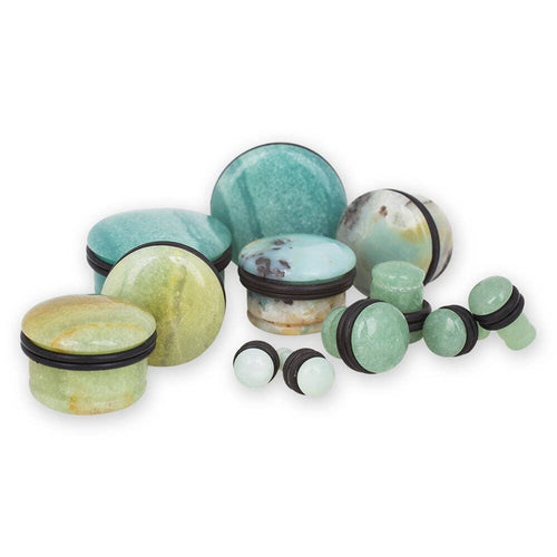 Blue Amazonite Plugs – Single Flared Stone Gauges