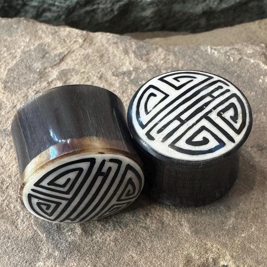 Chinese Shou Horn Plugs – Bone Inlay Ear Gauges