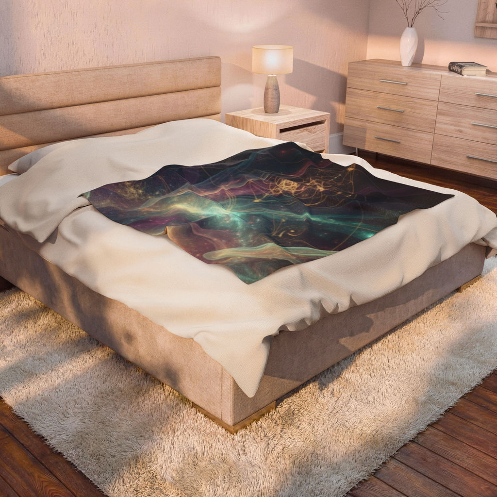 Mystic Galaxy Velveteen Plush Blanket — Cosmic Sacred Geometry Throw