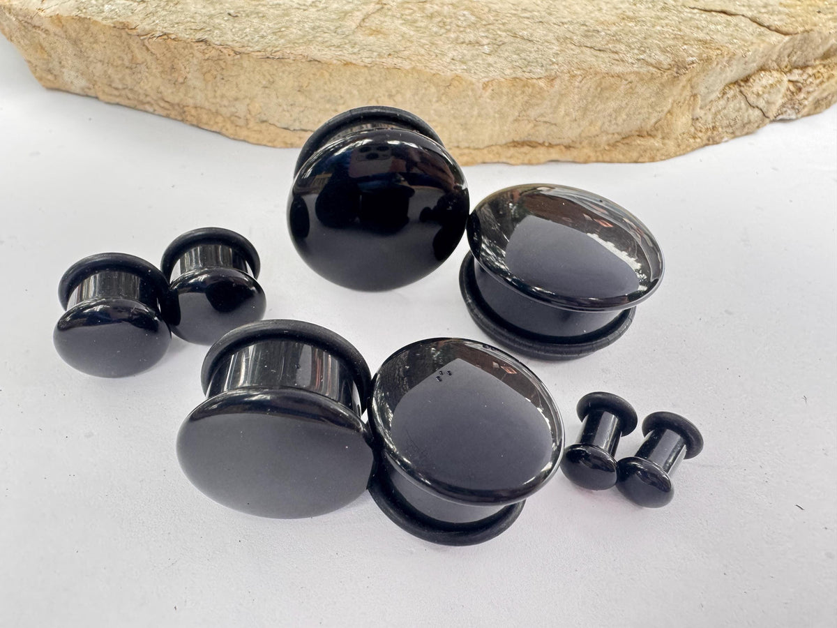 Black Onyx Single Flared Stone Plugs – Ear Gauges