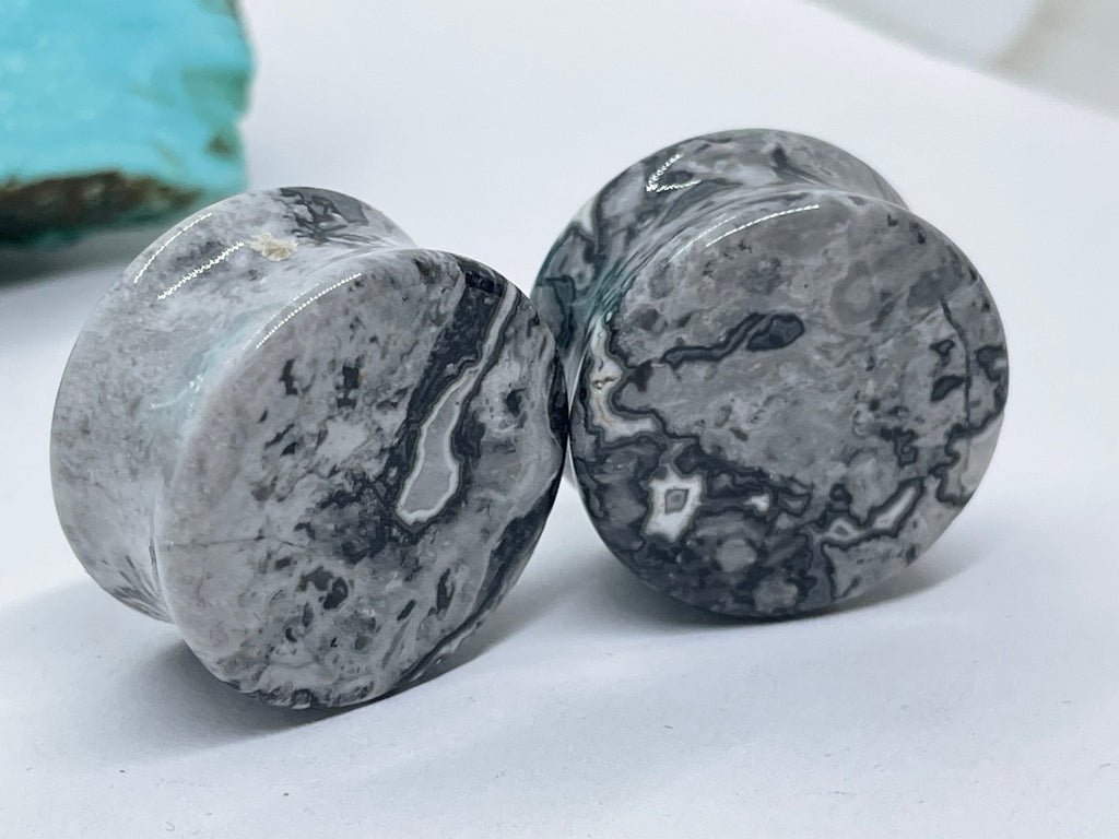 OOAK Grey Wave Jasper Plugs – 7/8" (22mm)