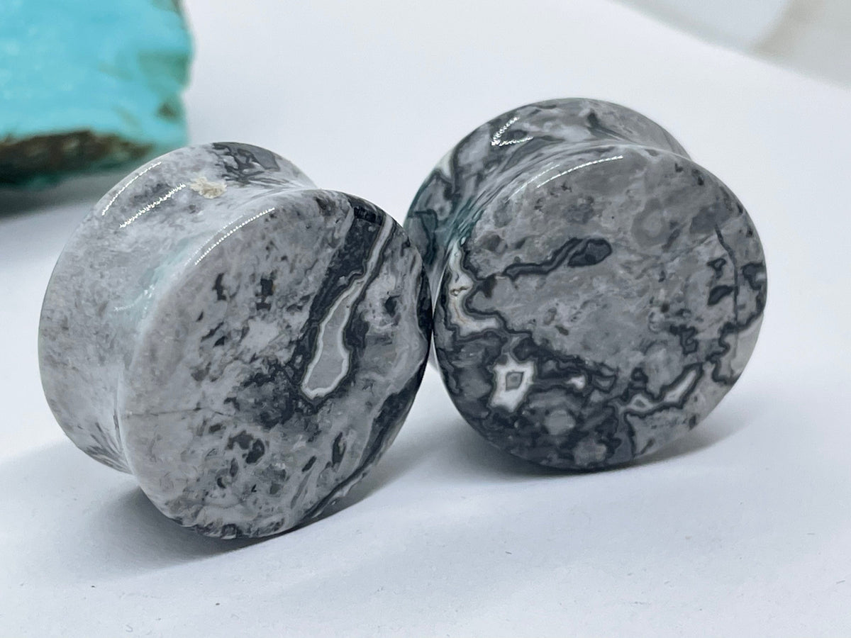 OOAK Grey Wave Jasper Plugs – 7/8" (22mm)