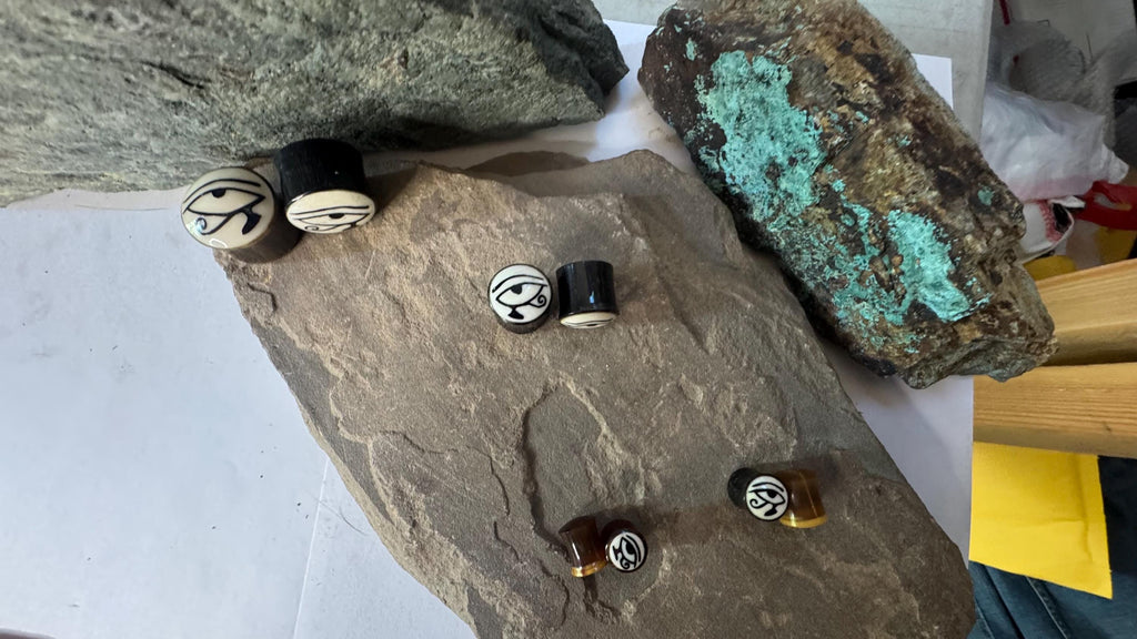 Eye of Ra & Horus Horn Plugs – Bone Inlay