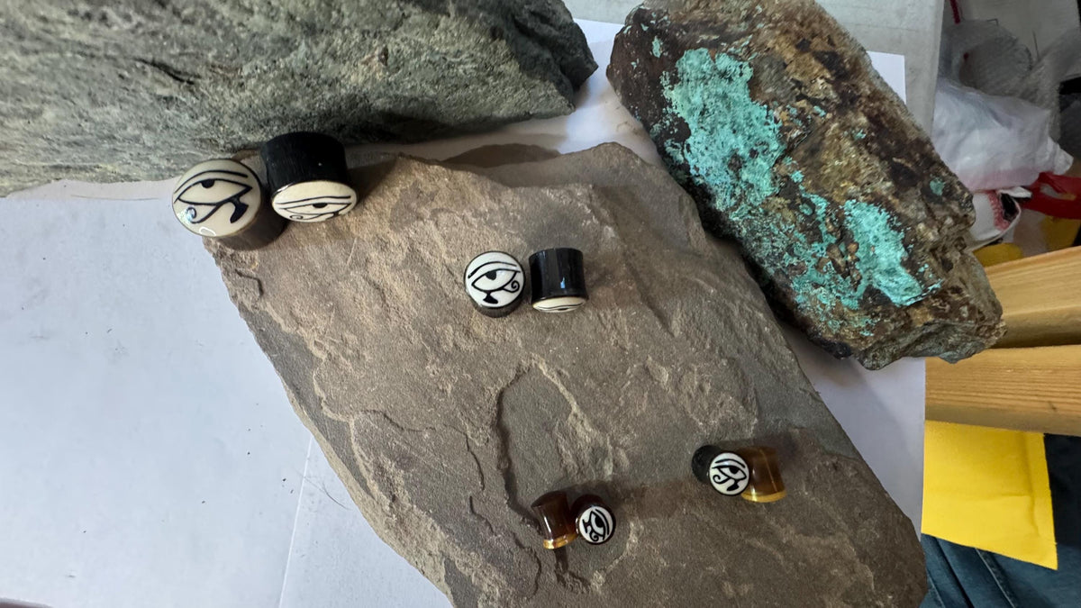 Eye of Ra & Horus Horn Plugs – Bone Inlay
