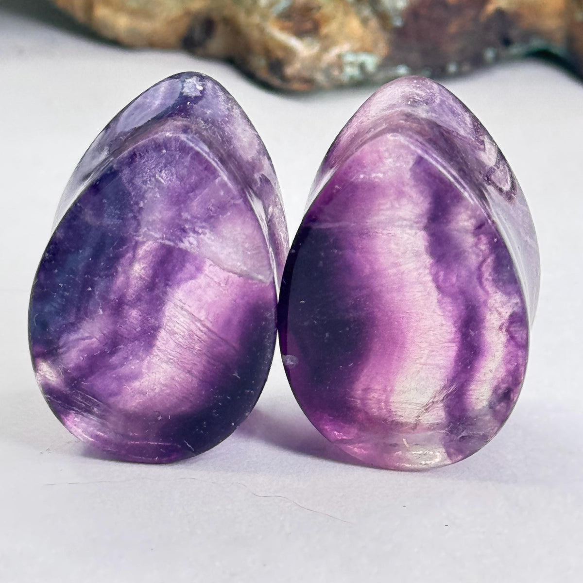 OOAK Purple Fluorite Teardrop Plugs – 3/4" (19mm)