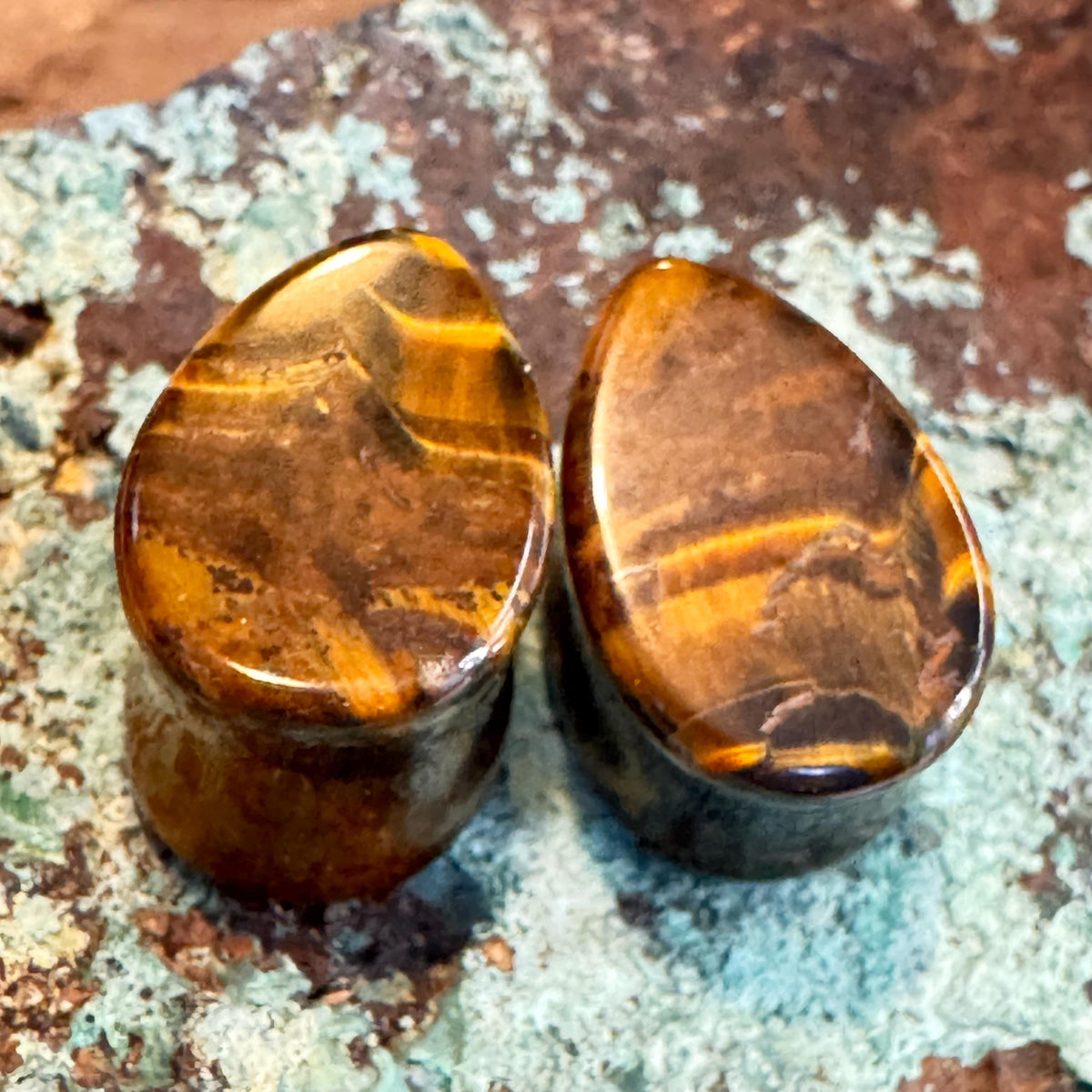 OOAK Brown Tiger’s Eye Teardrop Plugs – 9/16" (14mm)