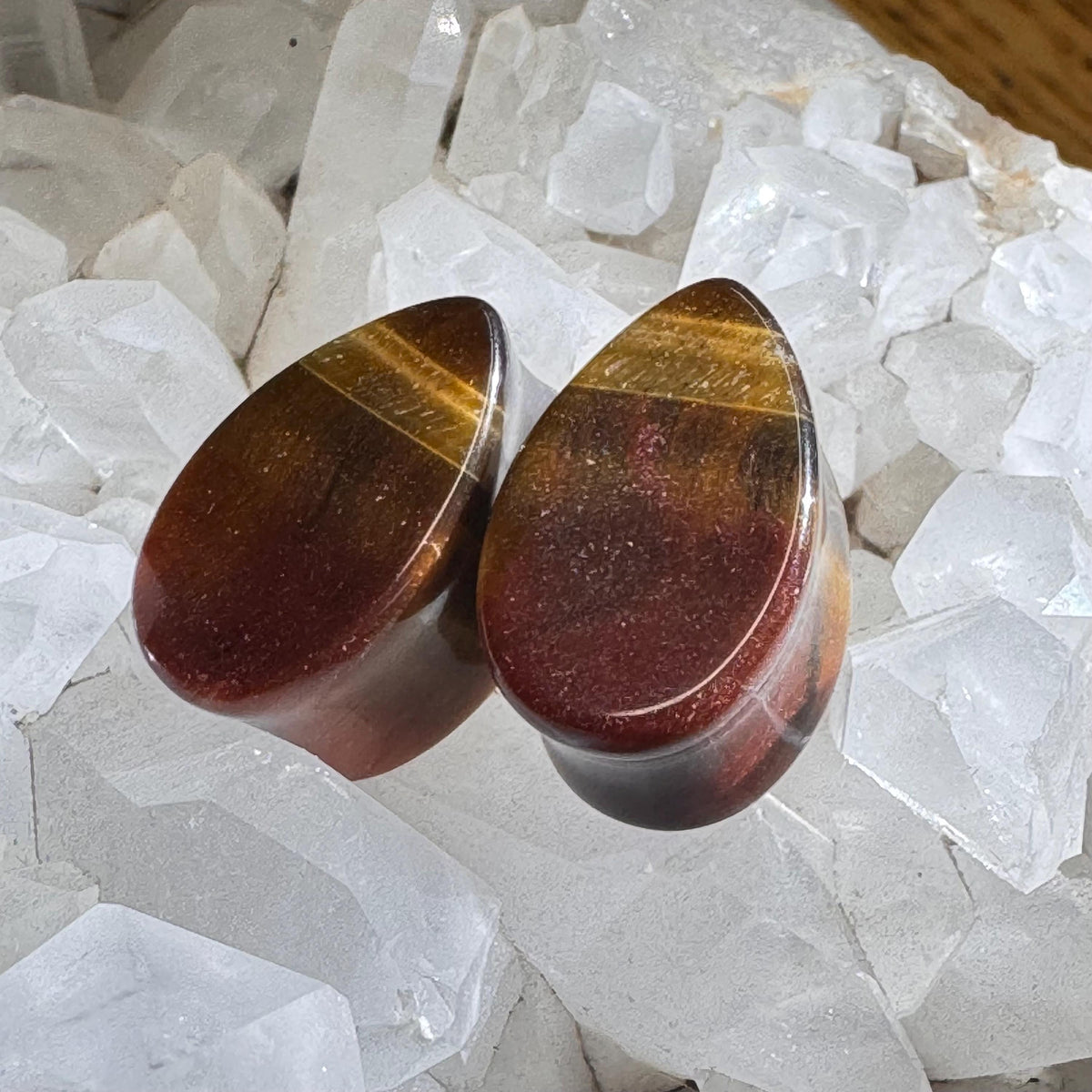 OOAK Brown & Red Tiger’s Eye Teardrop Plugs – 11/16" (17mm)