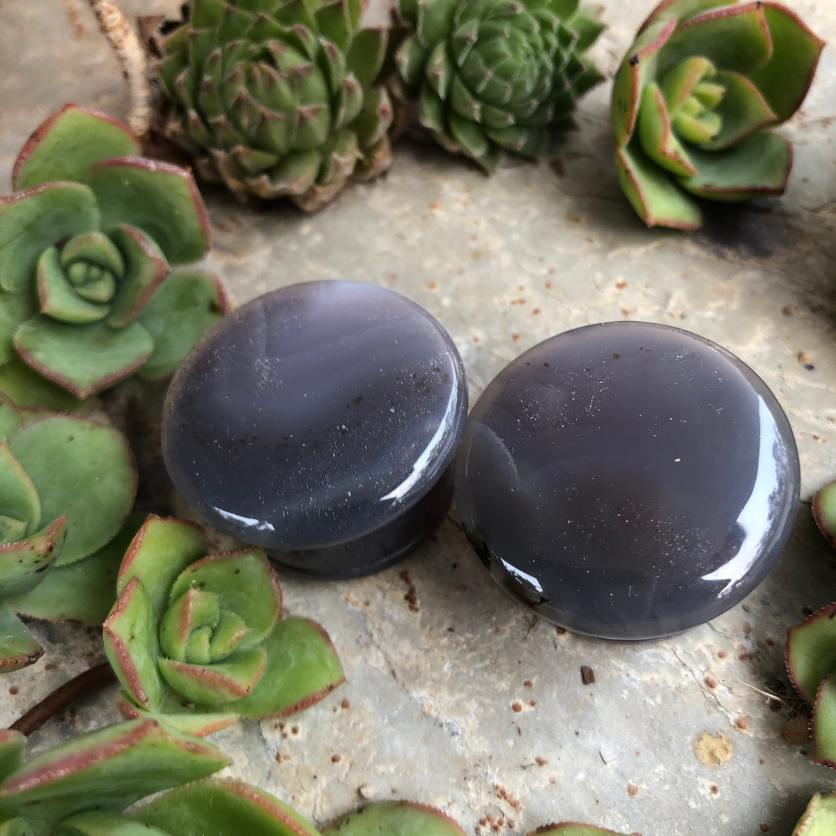 OOAK Grey Agate Stone Plugs – 1" (25mm)