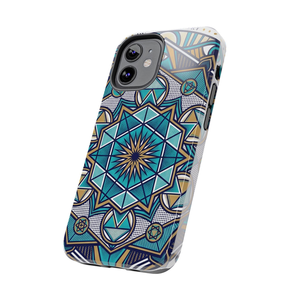 Tough Phone Case — Blue Geometric Mandala Protective Phone Cover